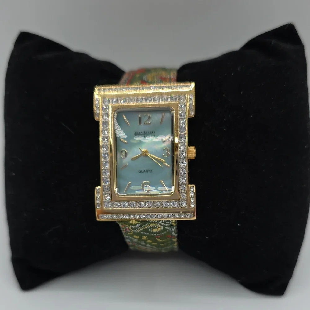 Joan Rivers Shell Face With Crystal Accents and Green Pasley Watch Band
